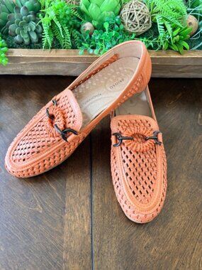 Brioso Womens Woven Genuine Leather Loafers 7.5 OrthoLite Comfort Slip On NEW